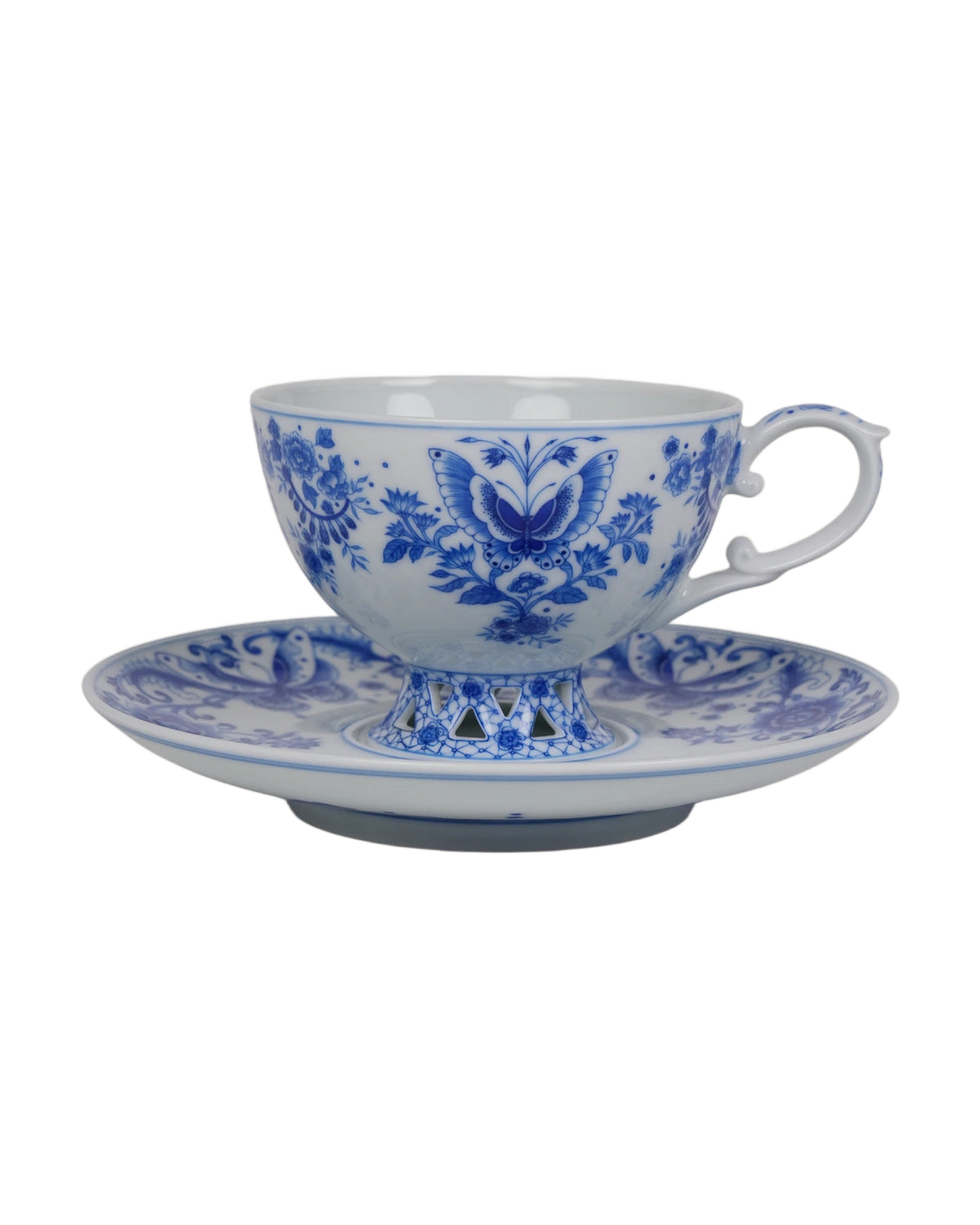Floral porcelain work shown in an interior setting