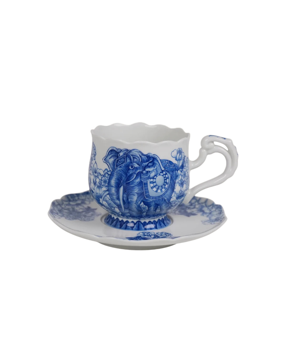 Front view of the Royal Elephant porcelain cup and saucer