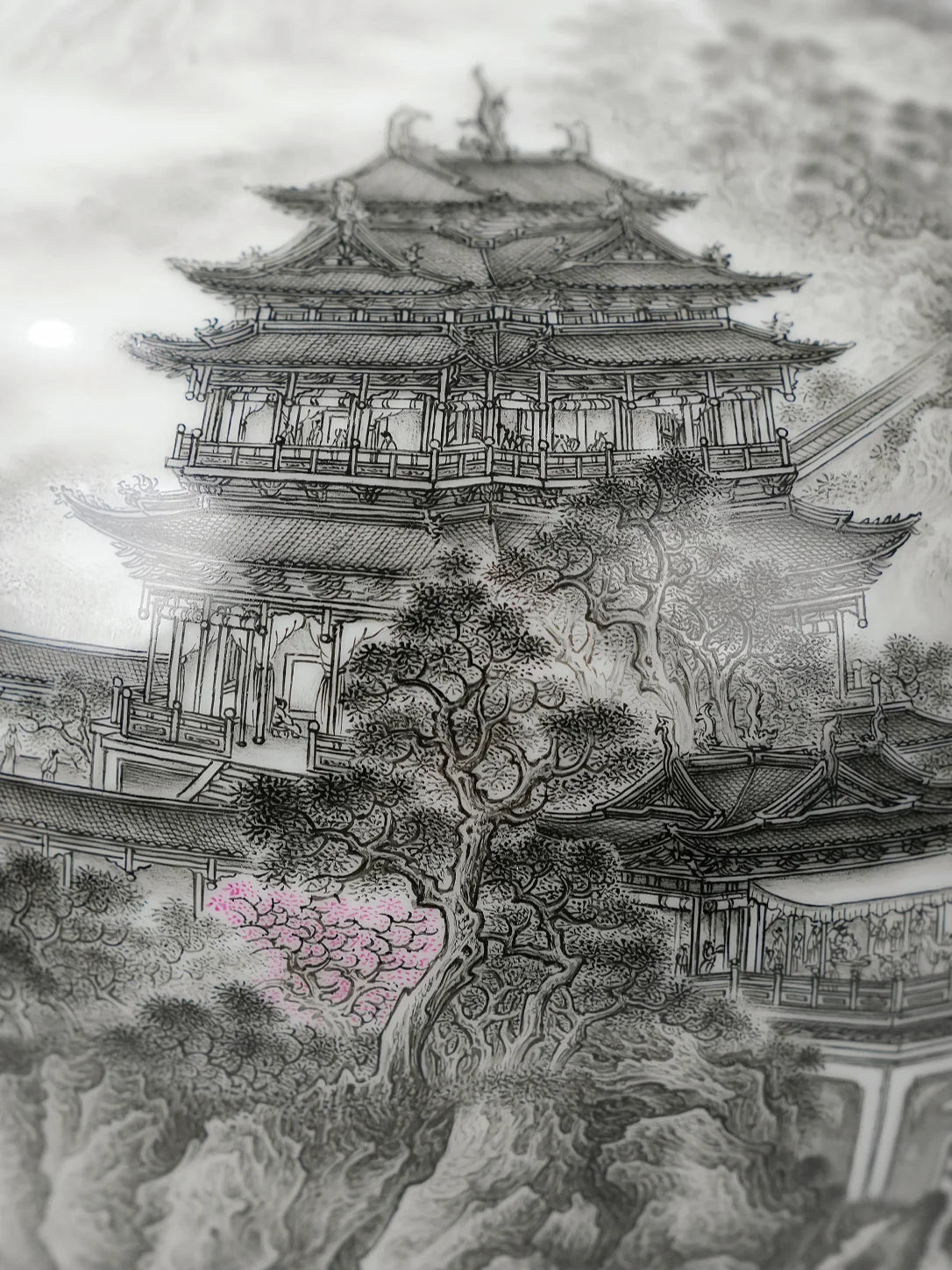 Close view of the architectural linework