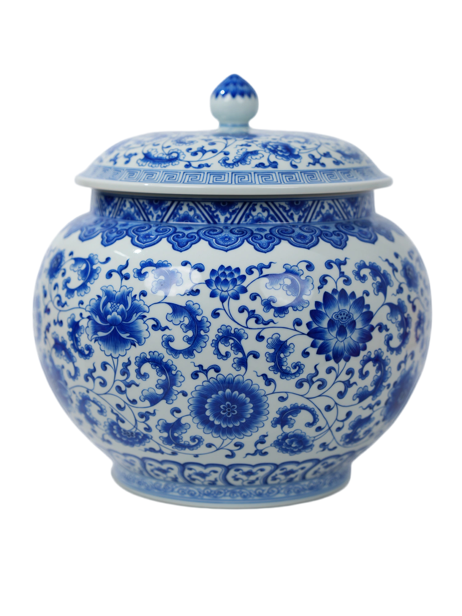 Blue-and-white porcelain jar with a painted floral pattern