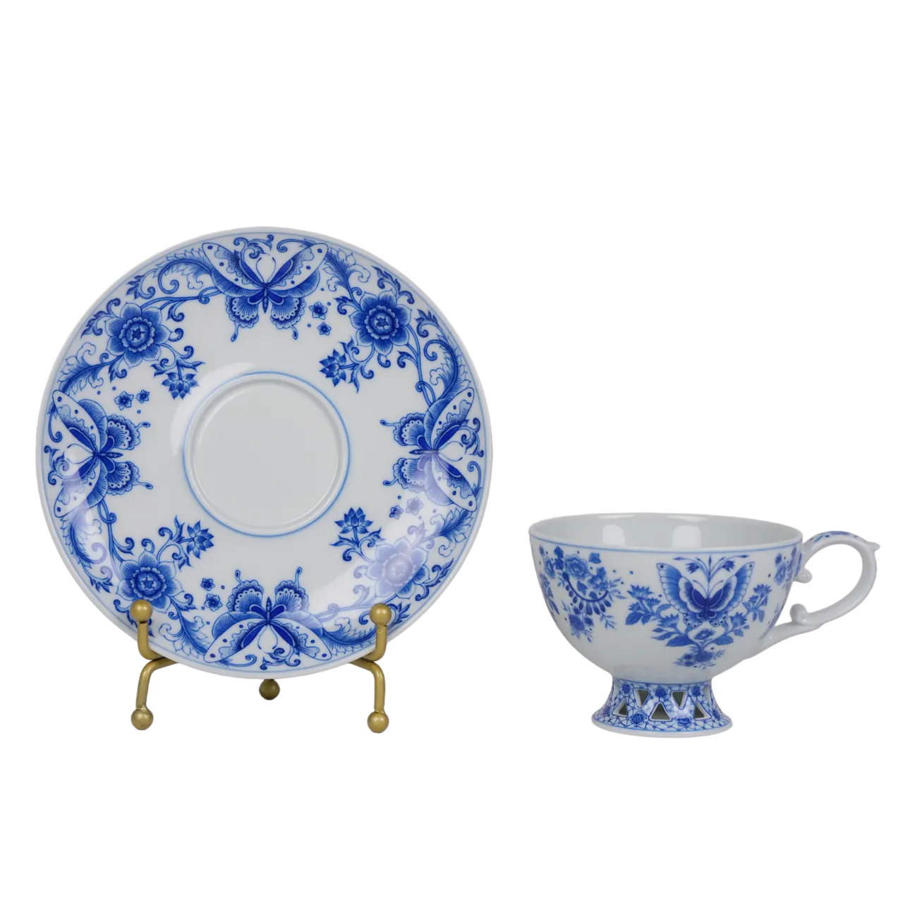 Profile view of the floral porcelain work