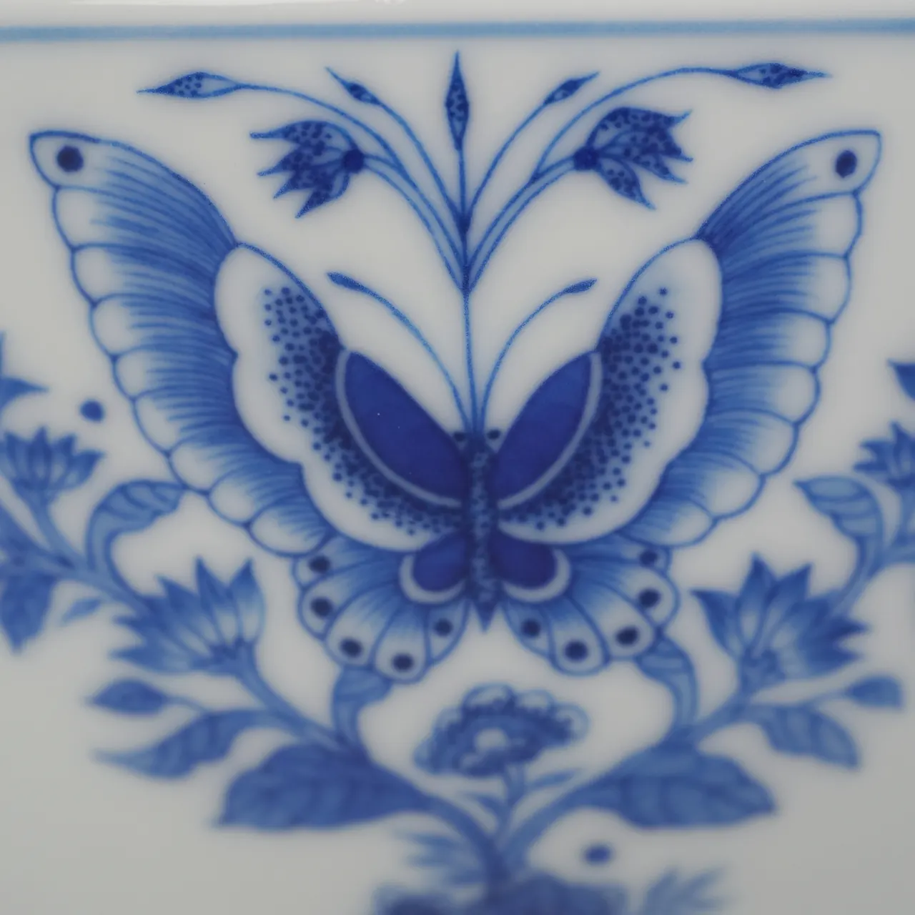 Close view of the painted floral motif