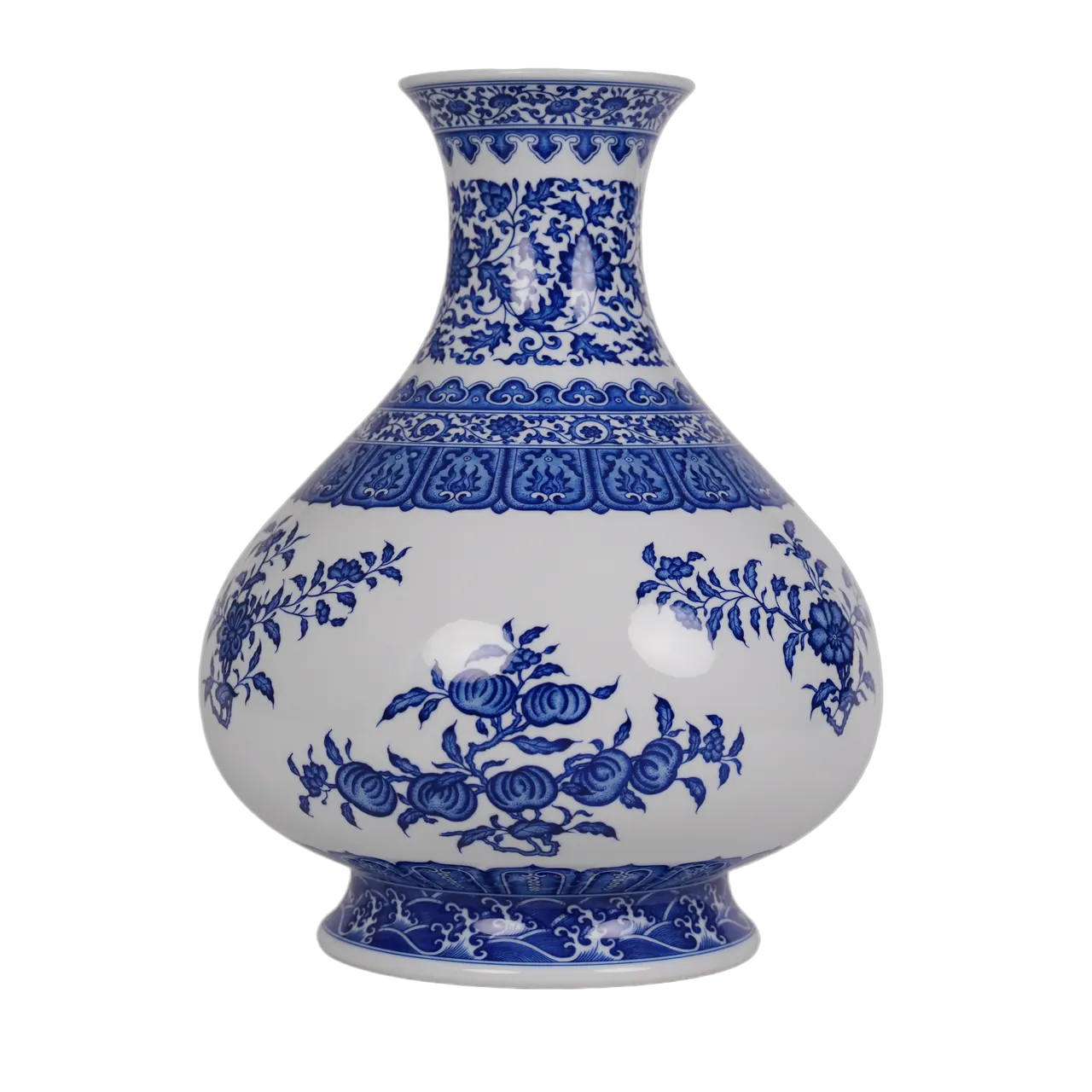 Front view of the blue and white water-chestnut porcelain vase