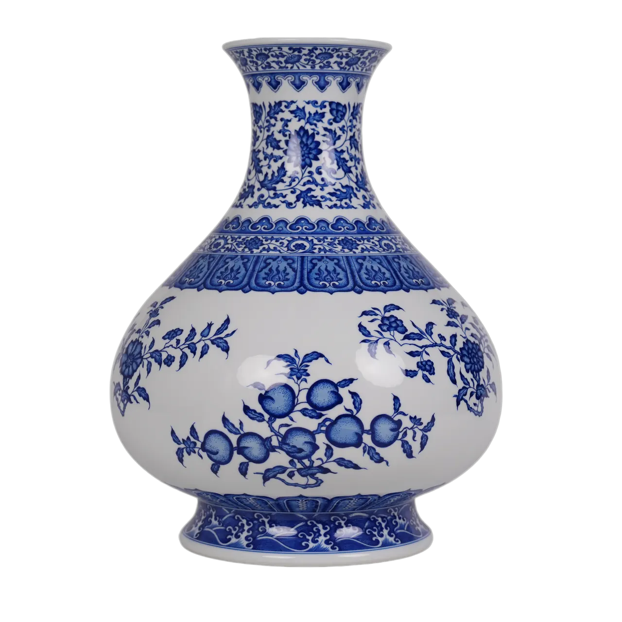 Reverse view of the blue and white porcelain vase