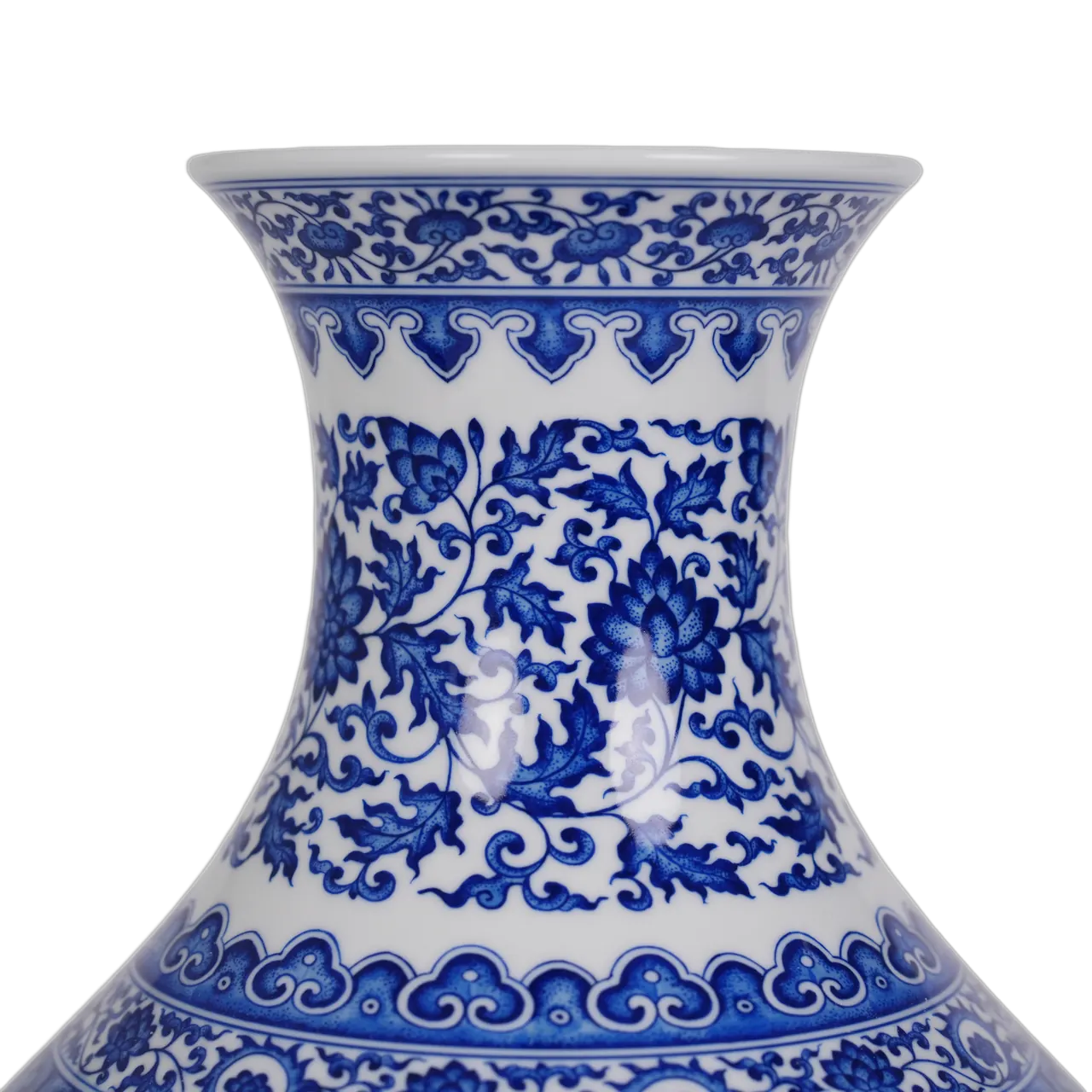 Close view of the neck and upper decorative bands