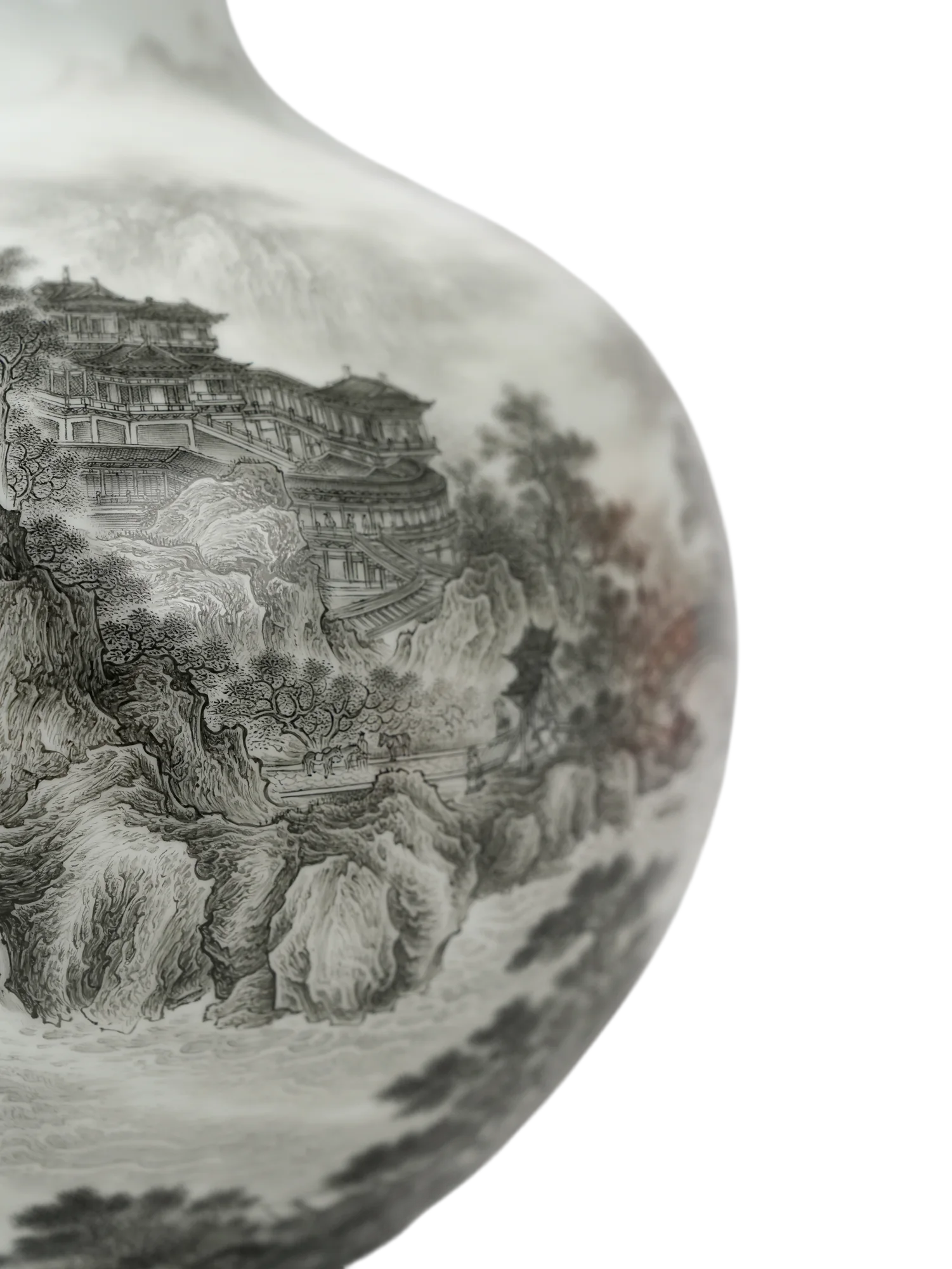 Close view of the landscape across the porcelain body