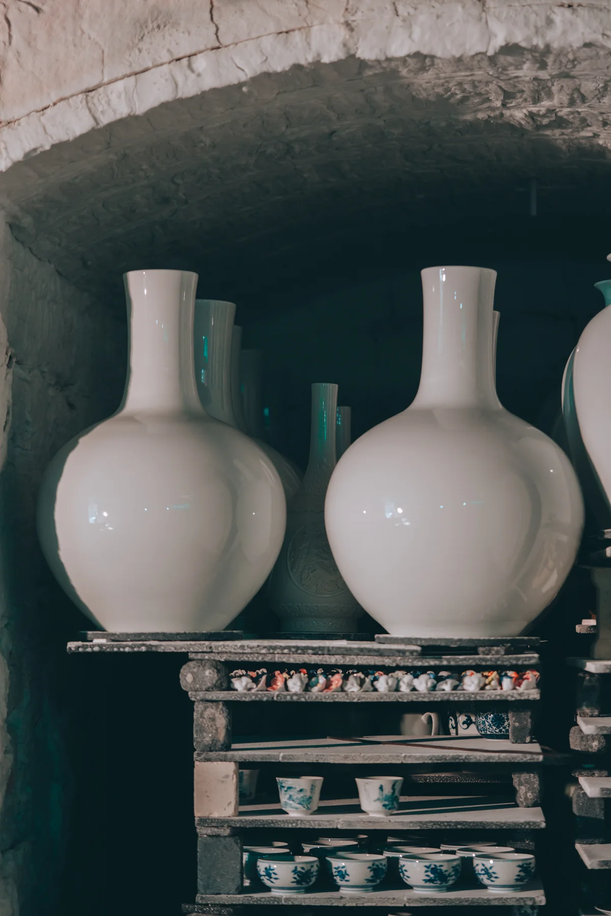 White porcelain vessels after firing