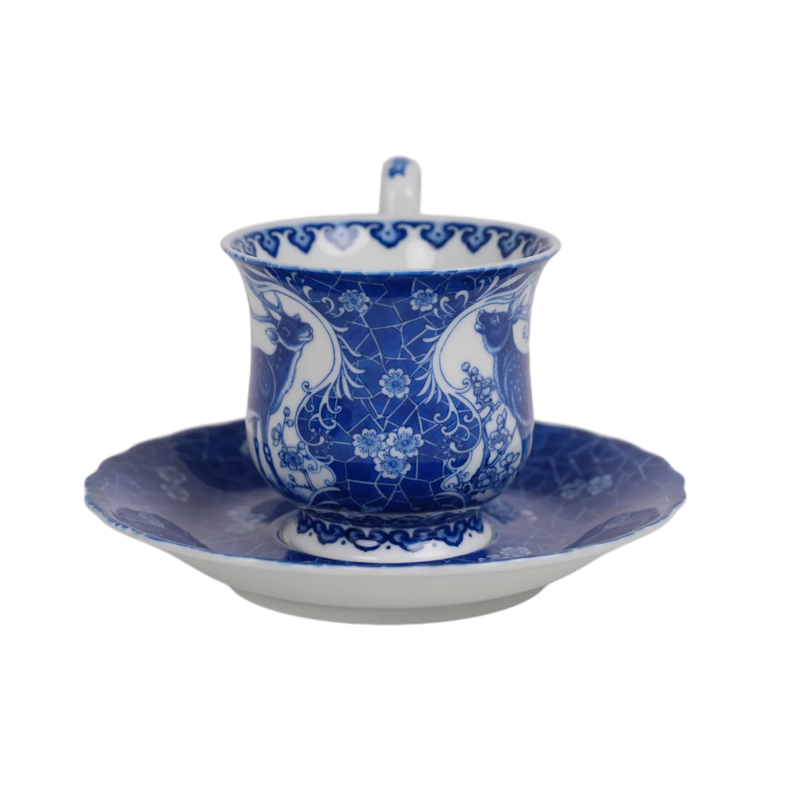 Second view of the deer motif on the porcelain cup