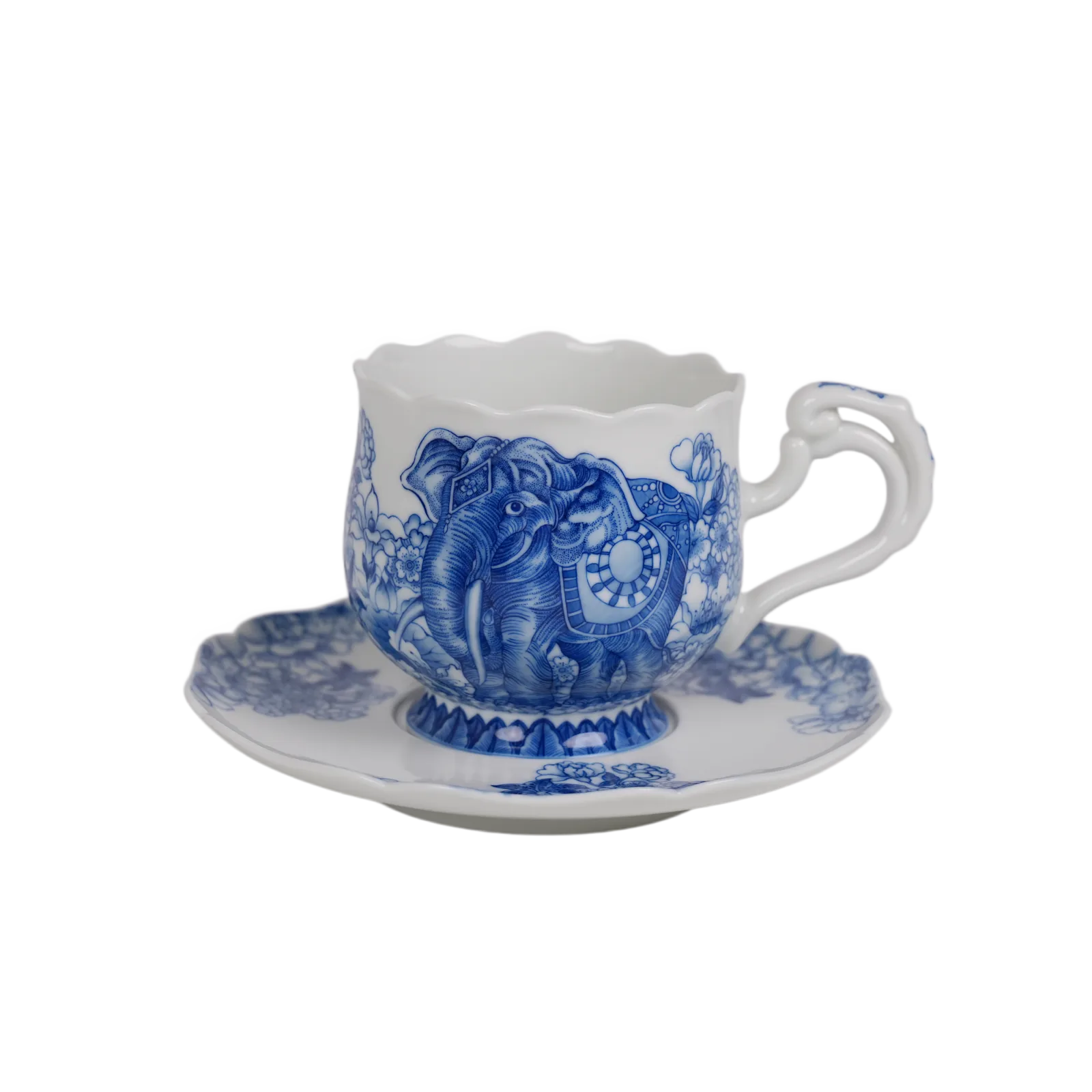 Front view of the Royal Elephant porcelain cup and saucer