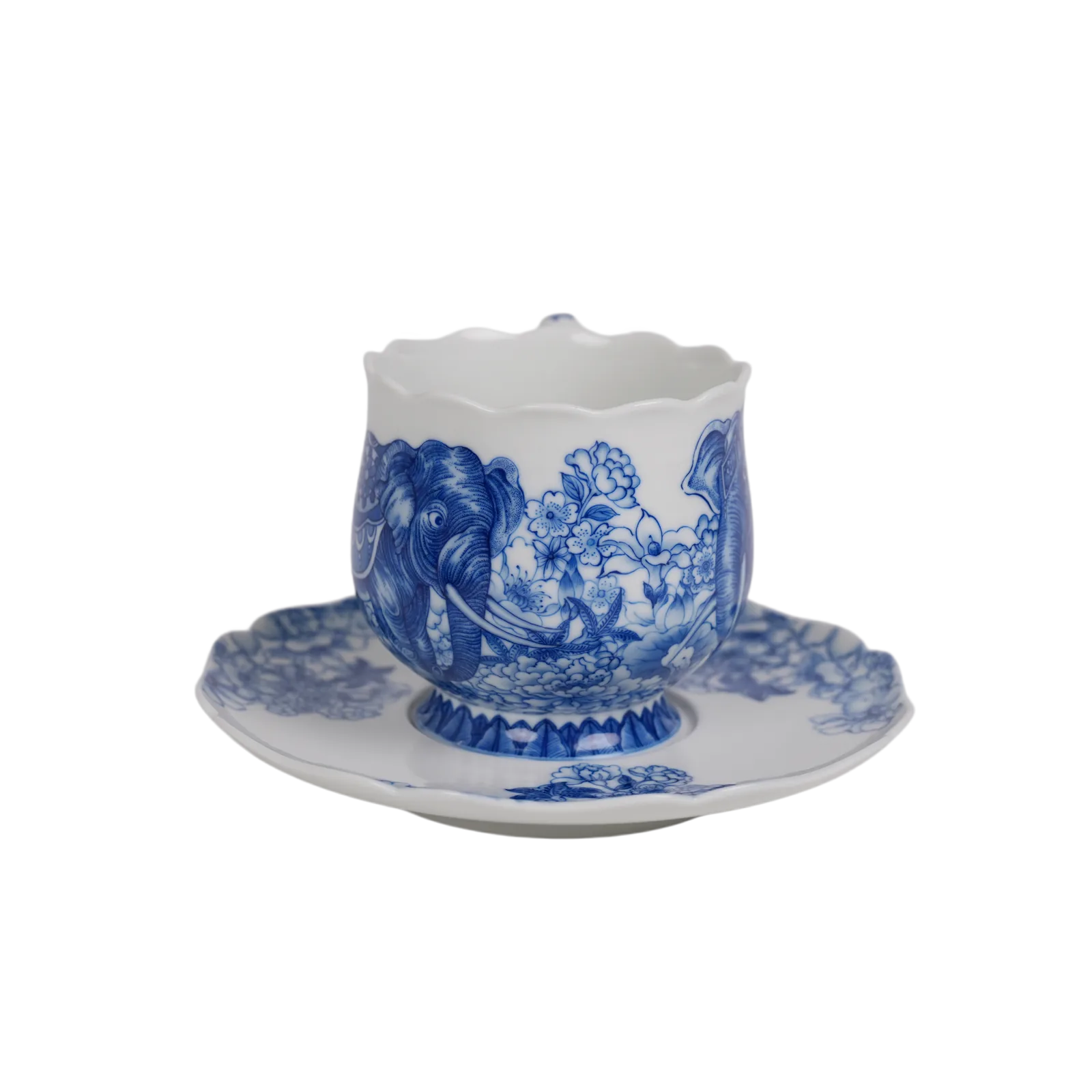 Second view of the elephant motif on the porcelain cup