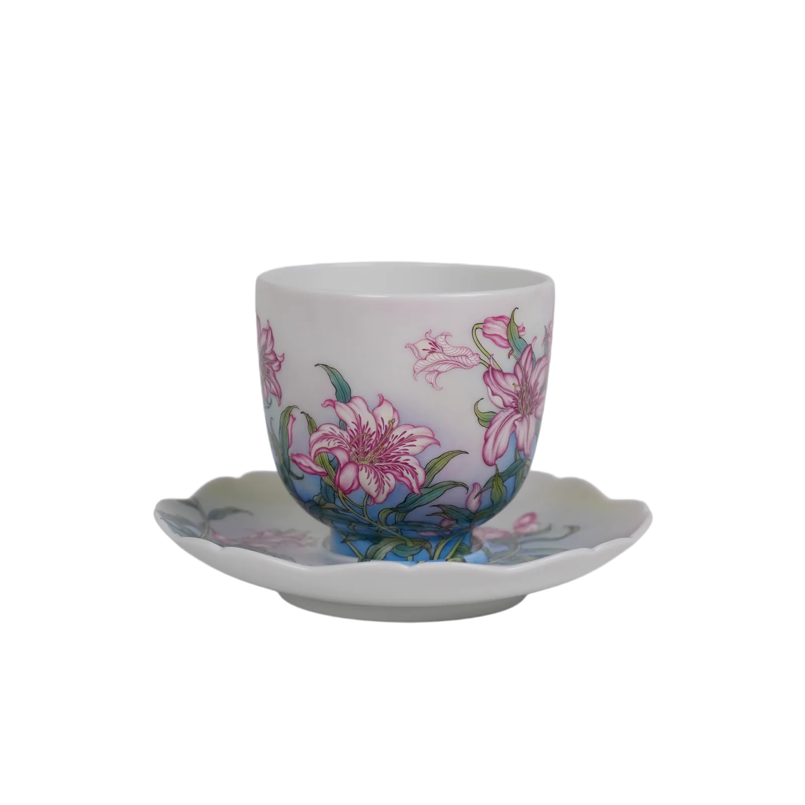 Second view of the floral porcelain cup and saucer
