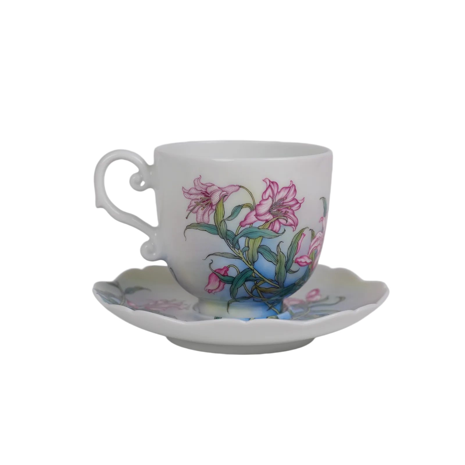 Side view of the Lily Symphony porcelain cup