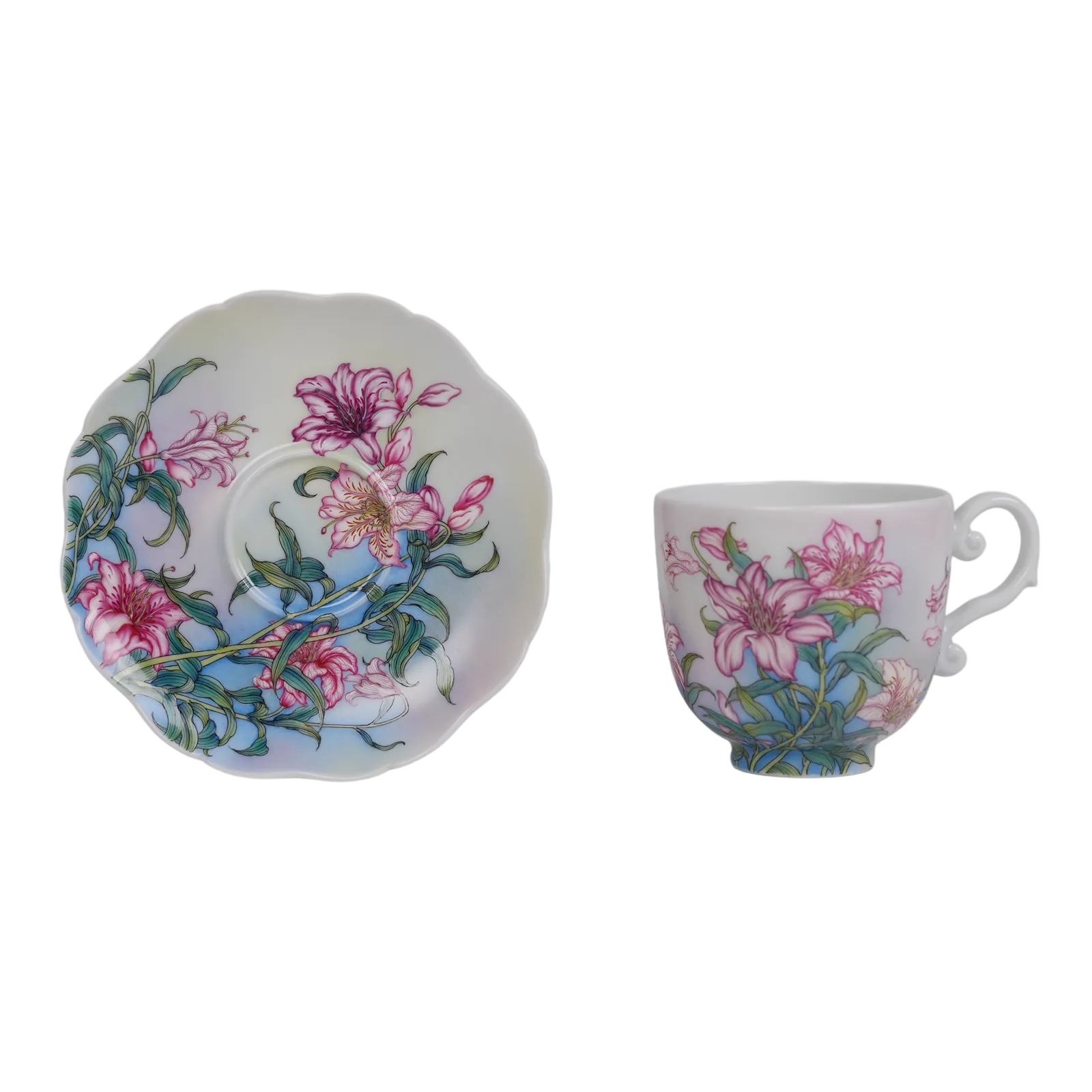 Underside view of the Lily Symphony porcelain cup