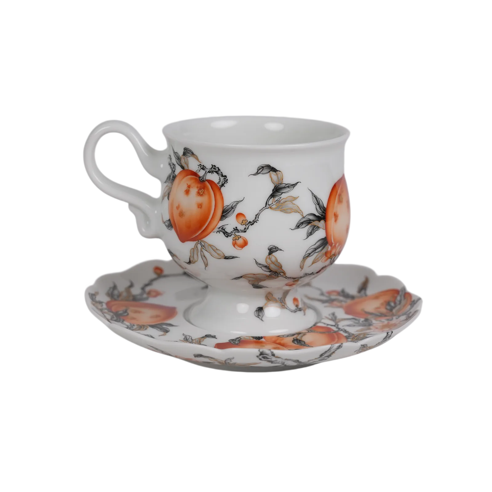 Side view of the Peach Reverie porcelain cup