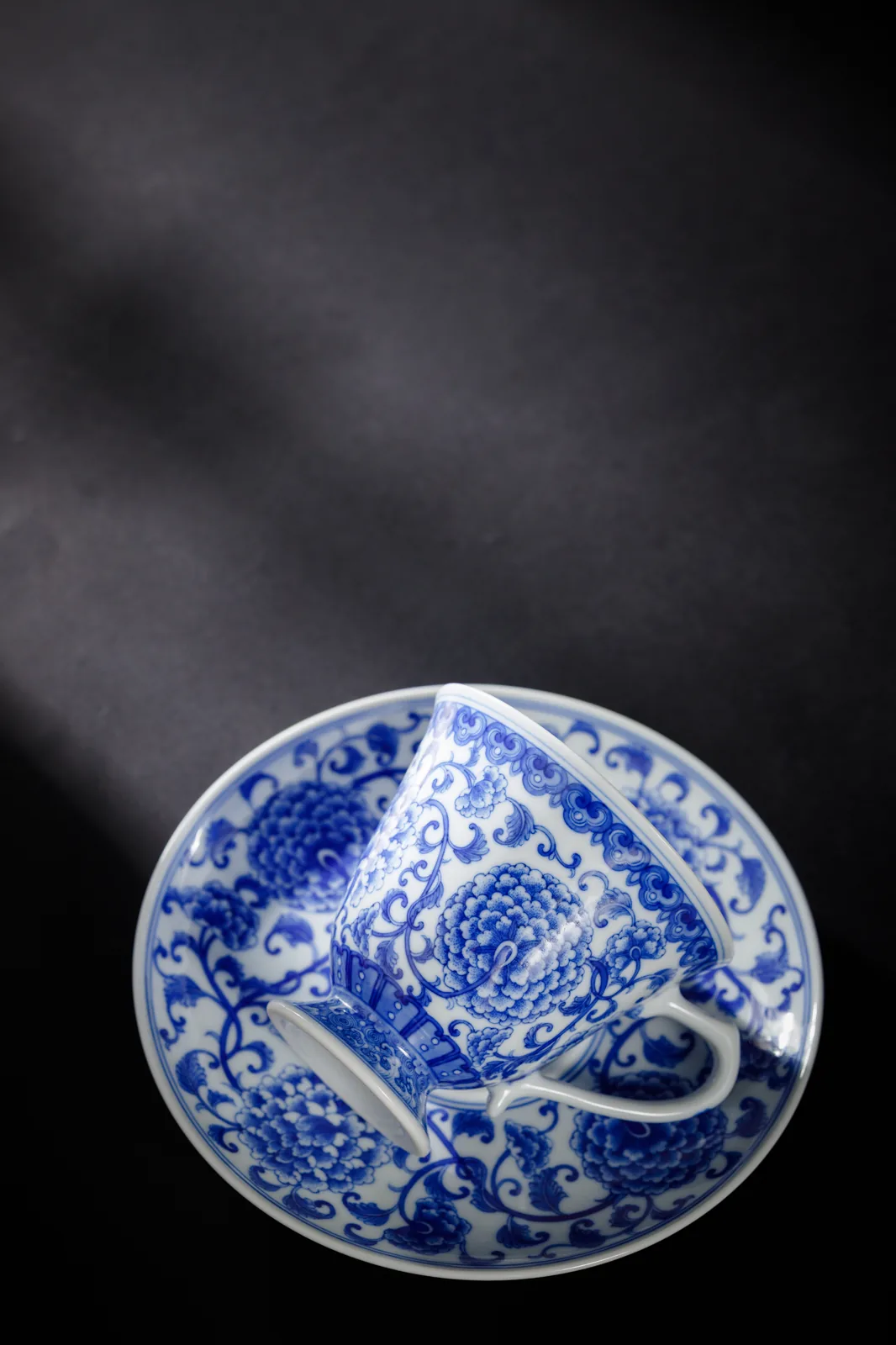 Top view of the Peony Scroll Cup and saucer